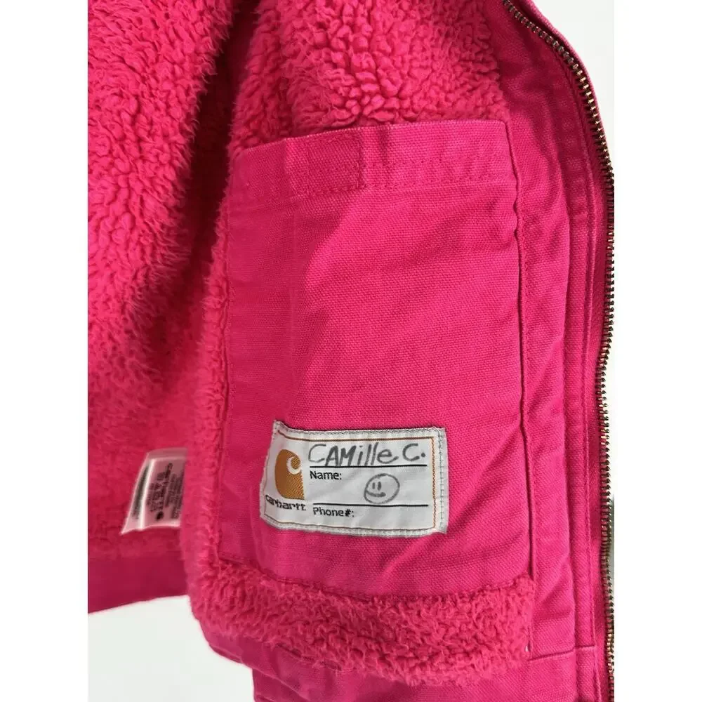 Pink Carhartt Duck Canvas Girls Sherpa Lined Coat/Jacket Youth Size M (10-12)